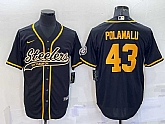 Men's Pittsburgh Steelers #43 Troy Polamalu Black Gold With Patch Cool Base Stitched Baseball Jersey,baseball caps,new era cap wholesale,wholesale hats